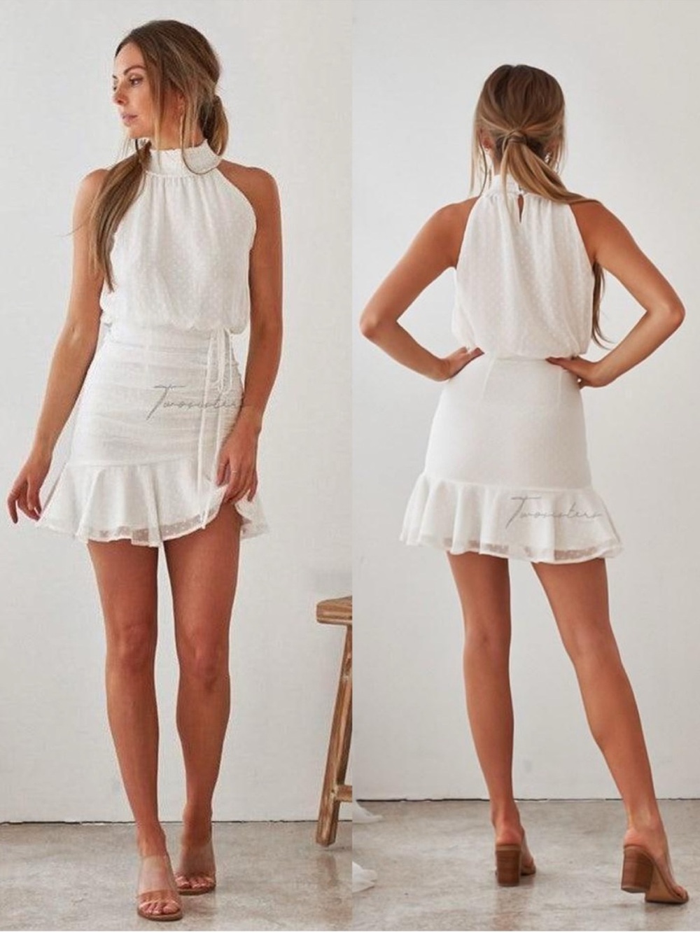 Two Sisters The Label Pip Dress in White Size 6 High Neck Sleeveless Mini NEW